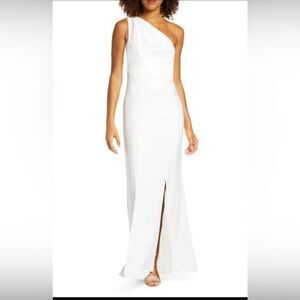 Emerson One-Shoulder Satin Trumpet Gown - White
